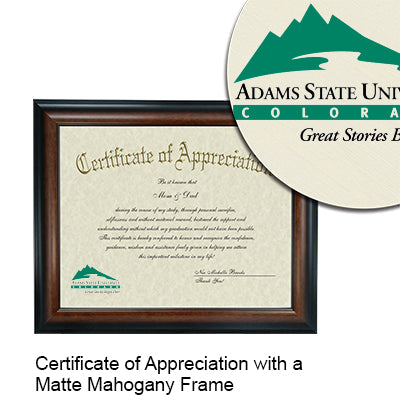 Adams State University Certificate with Frame