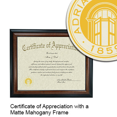 Adrian College Certificate with Frame