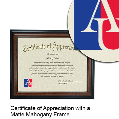 American University Washington College of Law Certificate with Frame