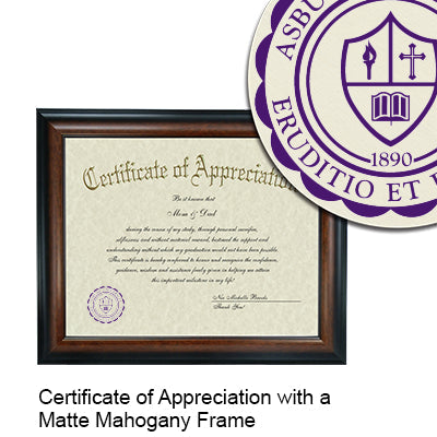 Asbury University Certificate with Frame