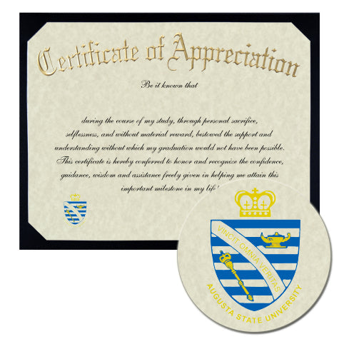 Augusta State University Certificate of Appreciation