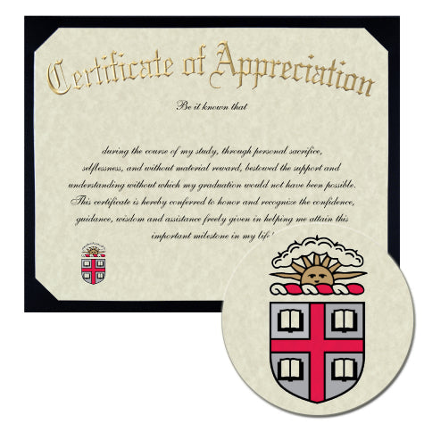 Brown University Certificate of Appreciation
