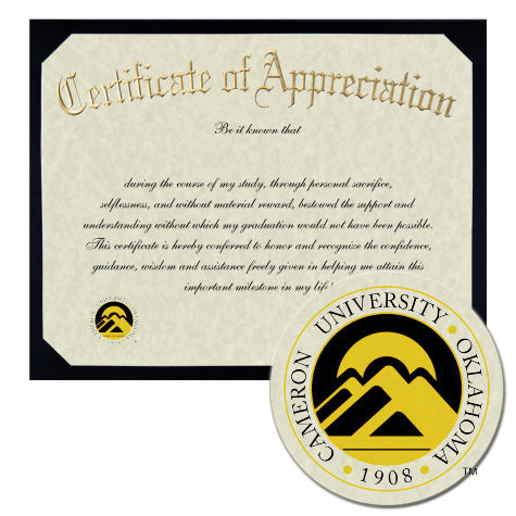 Cameron University Certificate of Appreciation