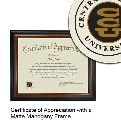 Central Christian University Certificate with Frame