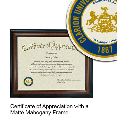 Clarion University Certificate with Frame