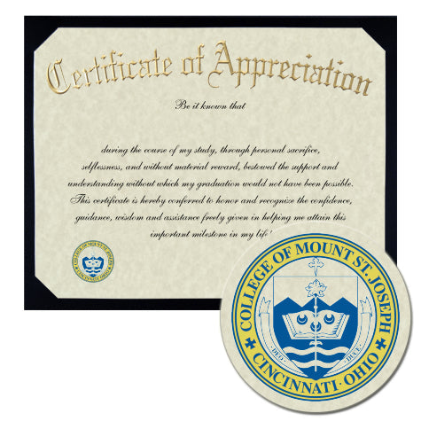 College of Mount St. Joseph Certificate of Appreciation