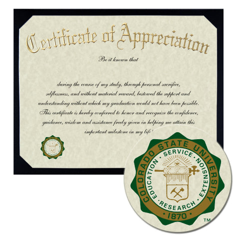 Colorado State University College of Veterinary Medicine Certificate of Appreciation