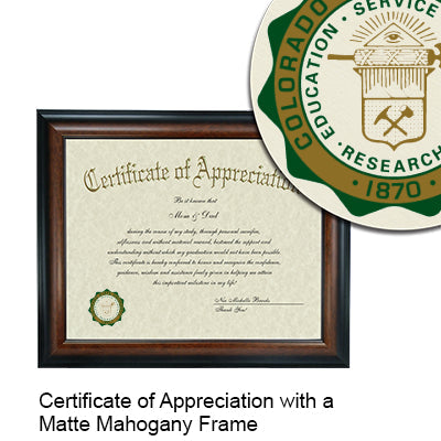 Colorado State University College of Veterinary Medicine Certificate with Frame