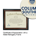 Columbia Southern University Certificate with Frame