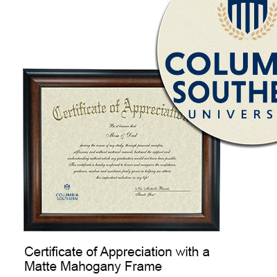Columbia Southern University Certificate with Frame