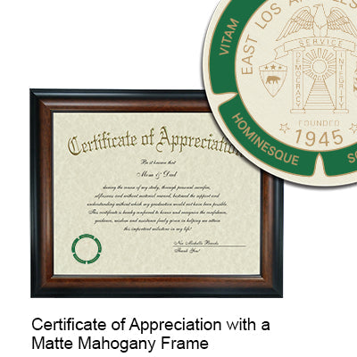 East Los Angeles College Certificate with Frame