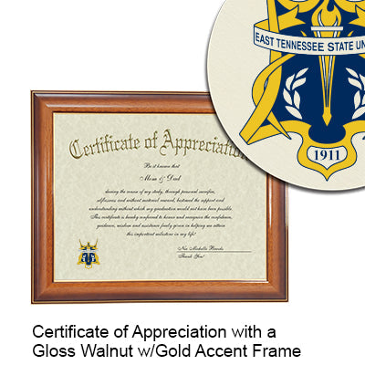 East Tennessee State University Certificate with Frame