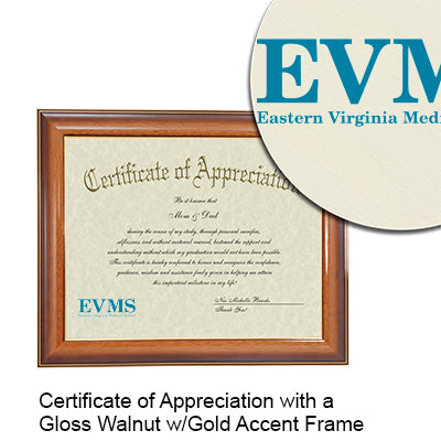 Eastern Virginia Medical School Certificate with Frame