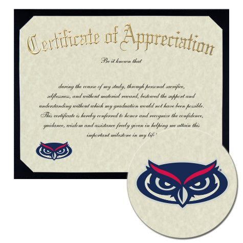 Florida Atlantic University Certificate of Appreciation