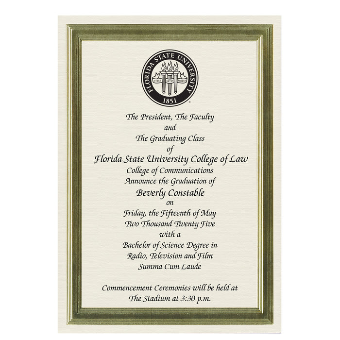 Florida State University College of Law Announcement (Economy Style)