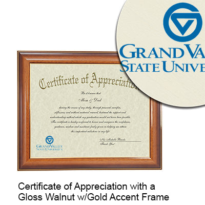 Grand Valley State University Certificate with Frame