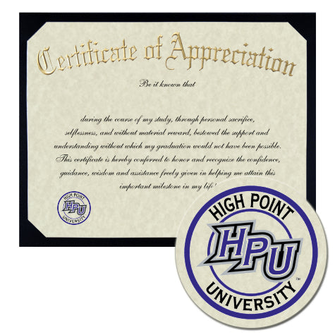 High Point University Certificate of Appreciation
