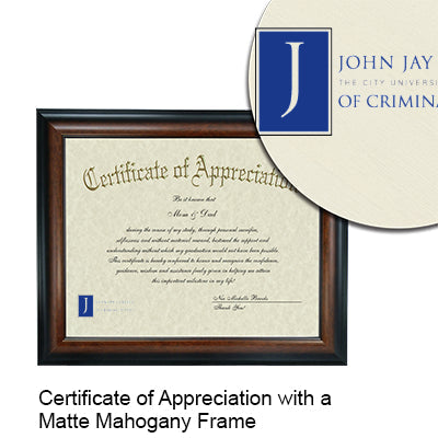 John Jay College of Criminal Justice Certificate with Frame
