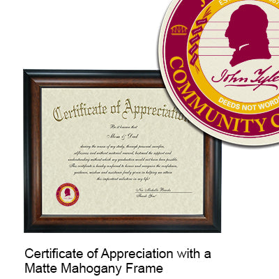 John Tyler Community College Certificate with Frame