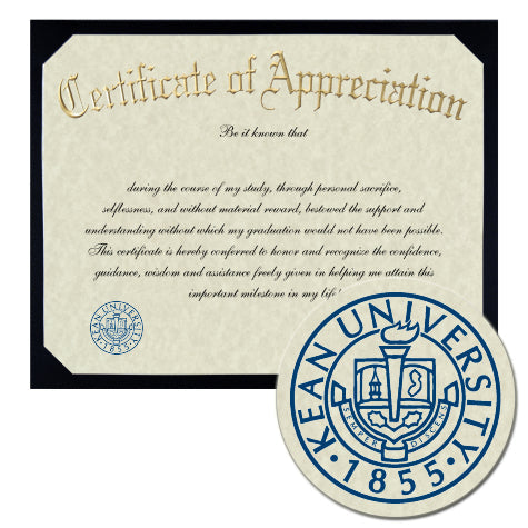 Kean University Certificate of Appreciation