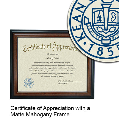 Kean University Certificate with Frame