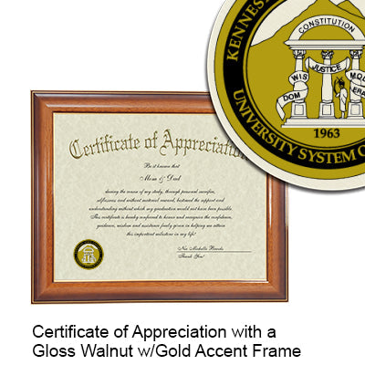 Kennesaw State University Certificate with Frame