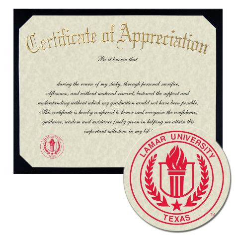 Lamar University Certificate of Appreciation