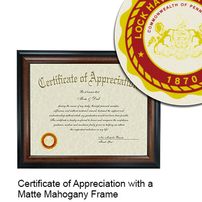 Lock Haven University Certificate with Frame