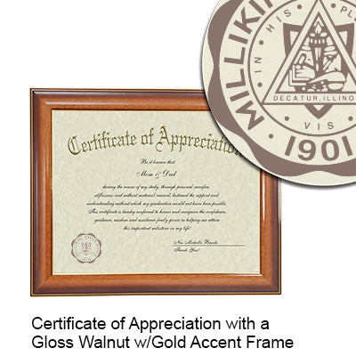 Millikin University Certificate with Frame