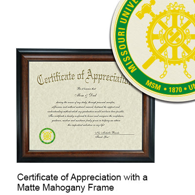 Missouri University of Science and Technology Certificate with Frame