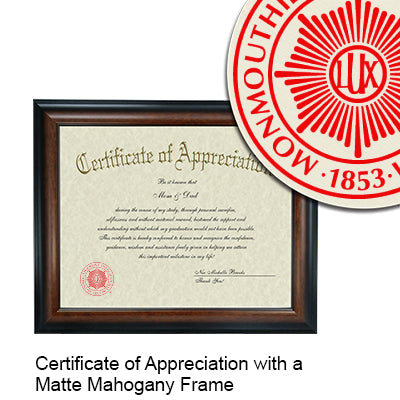 Monmouth College Certificate with Frame