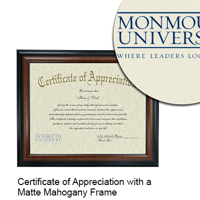 Monmouth University Certificate with Frame