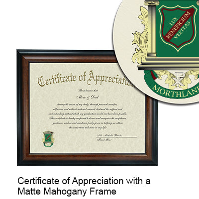 Morthland College Certificate with Frame