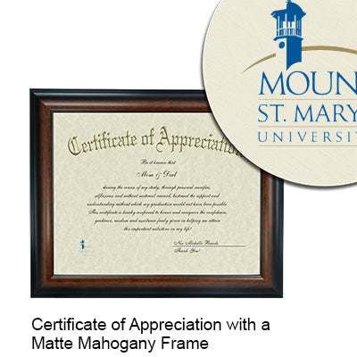 Mount St. Mary's University Certificate with Frame