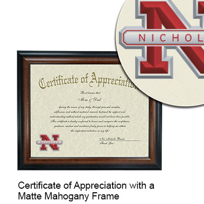 Nicholls State University Certificate with Frame