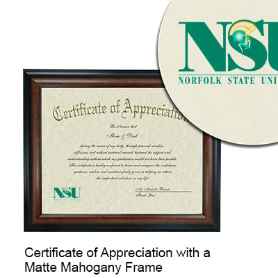 Norfolk State University Certificate with Frame