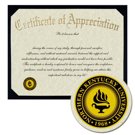 Northern Kentucky University Certificate of Appreciation