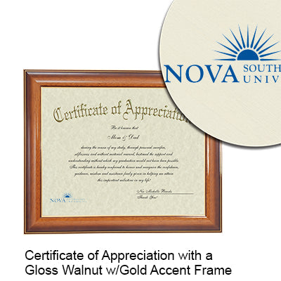 Nova Southeastern University Certificate with Frame