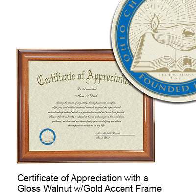 Ohio Christian University Certificate with Frame