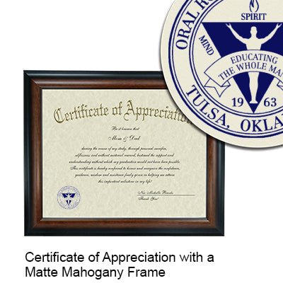 Oral Roberts University Certificate with Frame