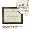 Pacific University Certificate with Frame
