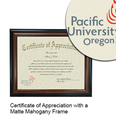 Pacific University Certificate with Frame