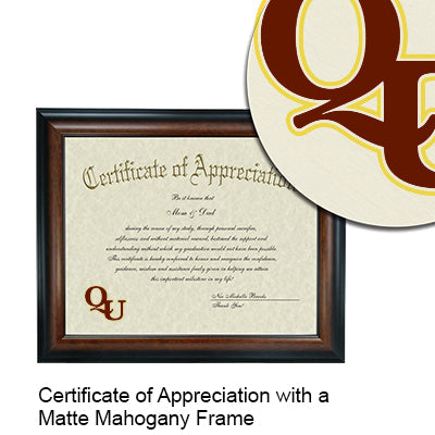 Quincy University Certificate with Frame