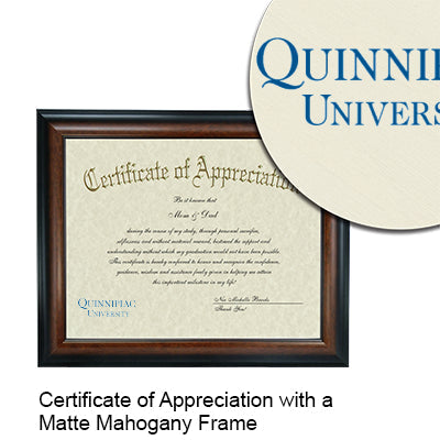 Quinnipiac University Certificate with Frame