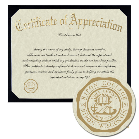 Ripon College Certificate of Appreciation