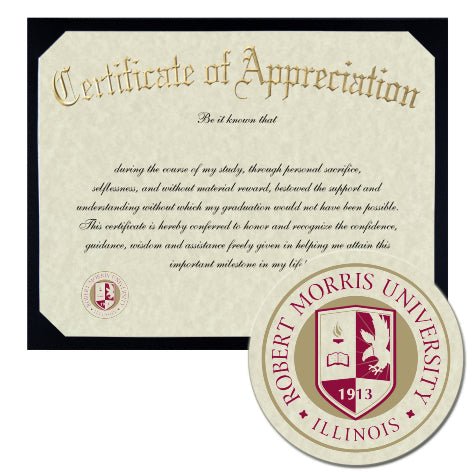 Robert Morris University, Illinois Certificate of Appreciation