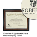 Roberts Wesleyan College Certificate with Frame
