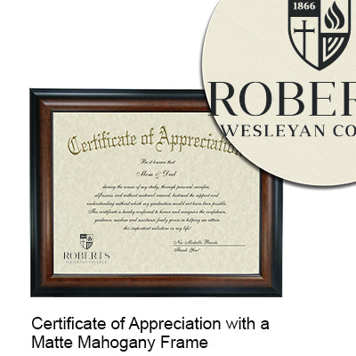 Roberts Wesleyan College Certificate with Frame