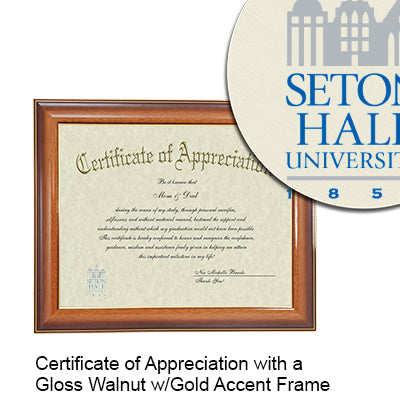 Seton Hall University Certificate with Frame