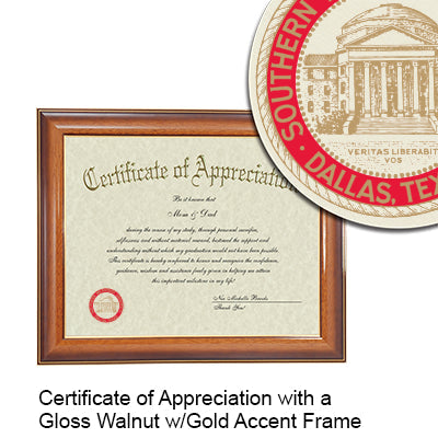 Southern Methodist University Certificate with Frame